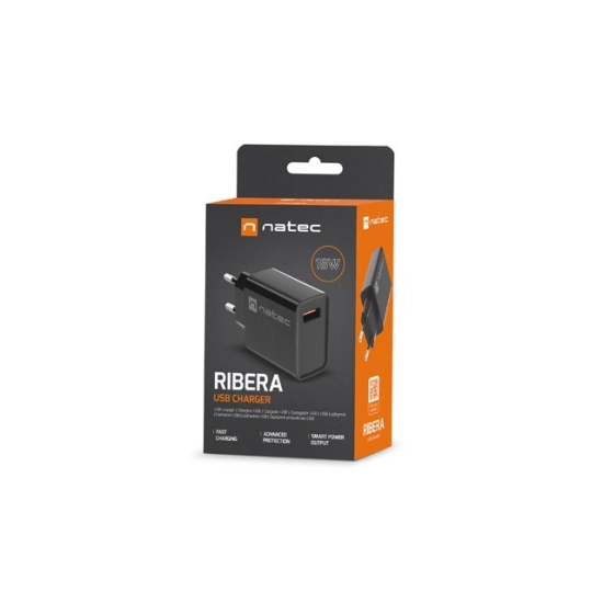 Ładowarka sieciowa Natec Ribera 18W USB-A – Czarna, Szybkie Ładowanie