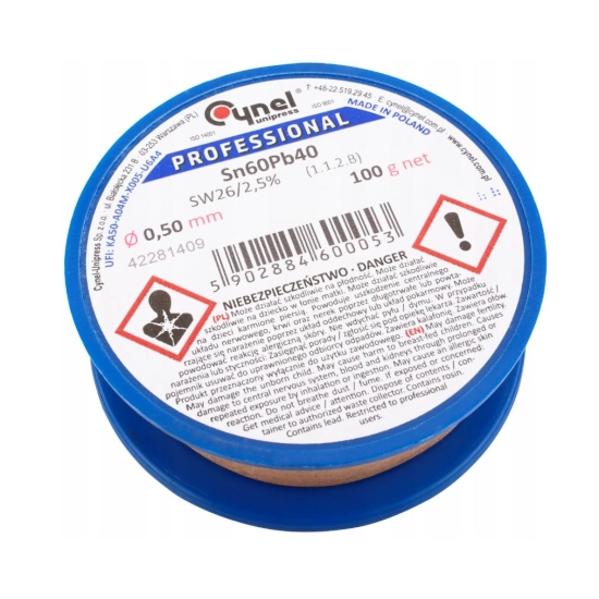 CYNA OŁOWIOWA Z TOPNIKIEM KALAFONIĄ 0,5mm 100g - Cienka Jakość!