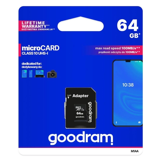 Karta pamięci microSDXC GOODRAM 128GB M1AA-1280R12 cl 10 UHS-I + adapter APARAT TELEFON NAWIGACJA