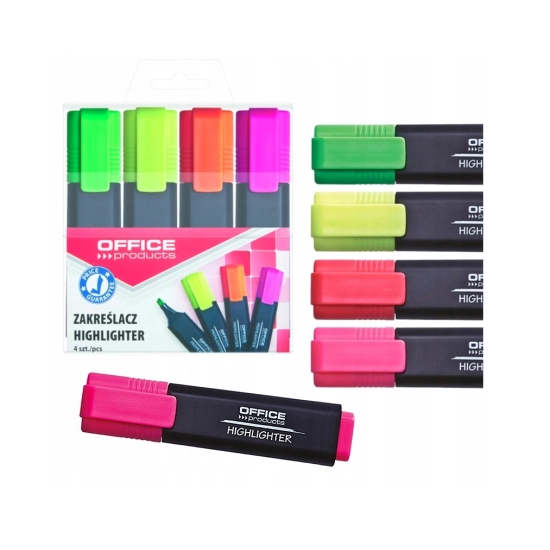 Zakreślacze Zestaw Office Products 4szt w Etui